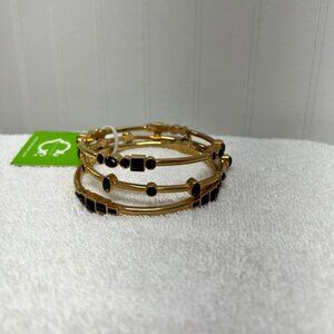 C Wonder Gold Bangle Bracelets with Black Rhinestones Set of 3 NWT